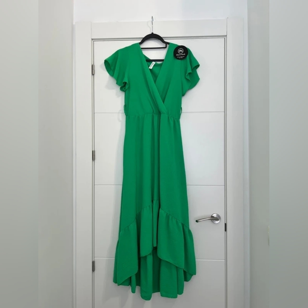 Bright Green Flutter Sleeve Maxi Dress